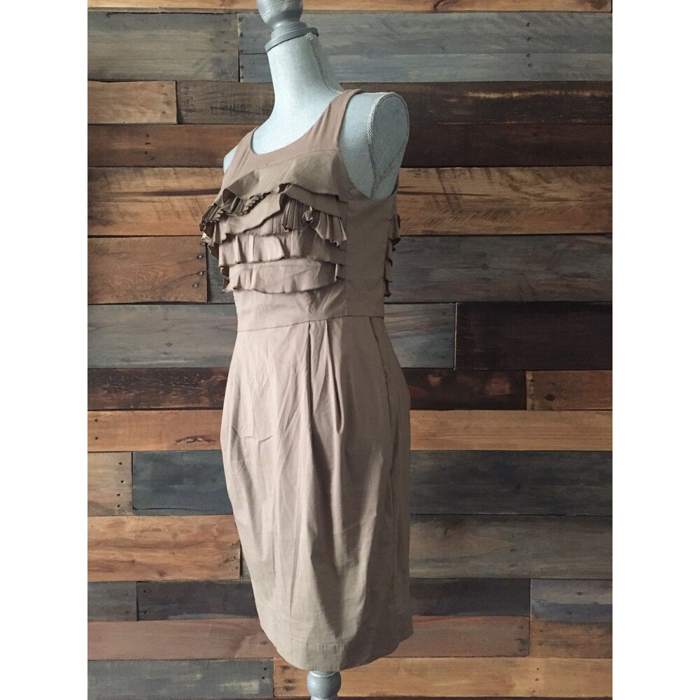 BCBG MAXAZRIA Sleeveless mocha Sheath Ruffle Tiered Dress size 6 B317 - Picture 3 of 12